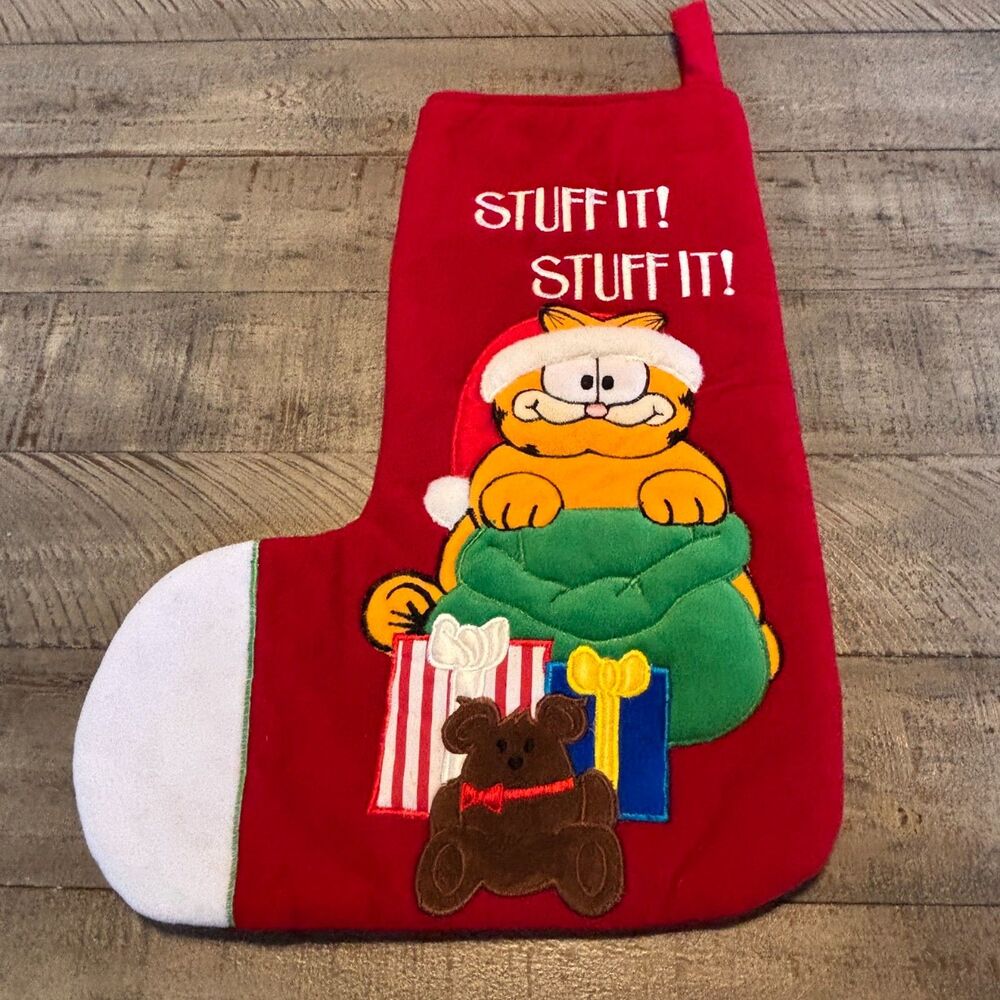 Vintage Garfield Cat Merry Christmas "Stuff It" Stocking 1978 Dakin Inc.